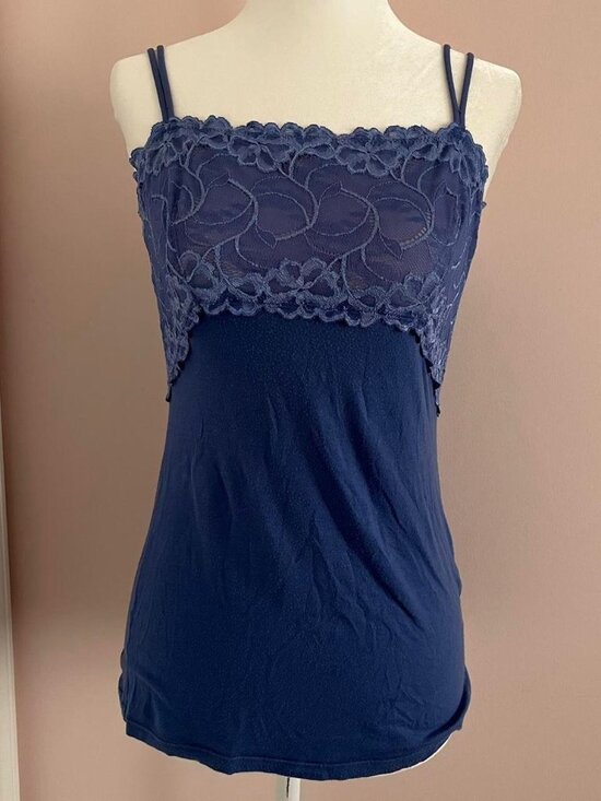 Felina Tops - felina navy / periwinkle lace trim cami top with adjustable straps
